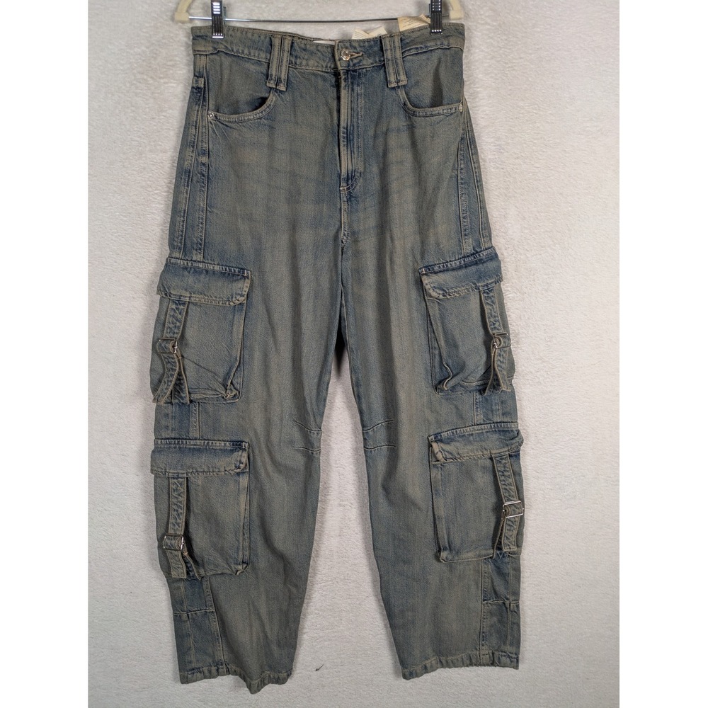 Zara Cargo Jeans Women's Size 8 Blue Light Wash Multi Pocket Utility Streetwear